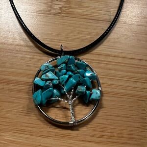 Turquoise Tree of Life Pendant Necklace - Blue Green Stones
